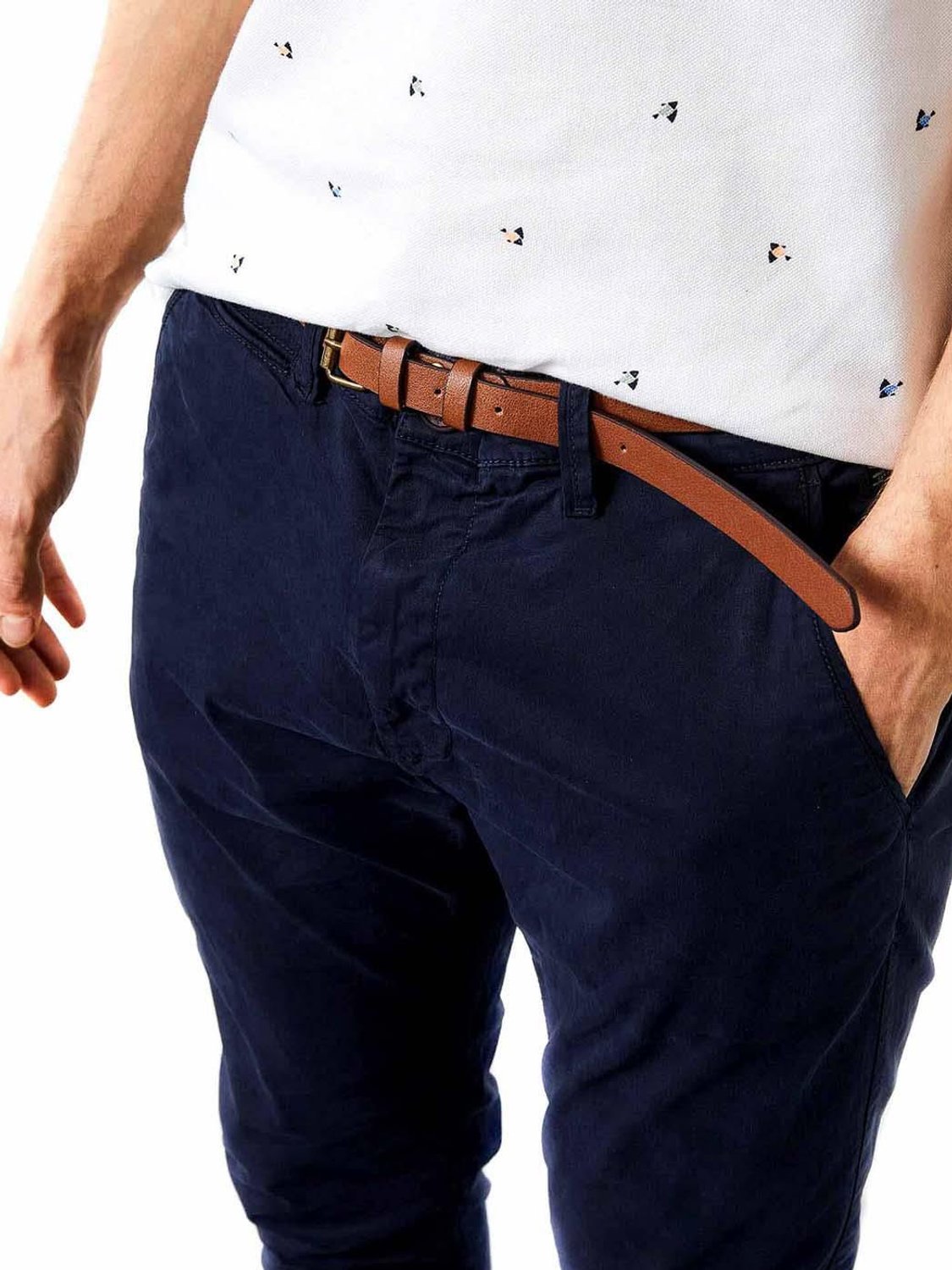 Pantalón Chino PETROL Deep Navy Cinturón Marino - Bicos de Fío