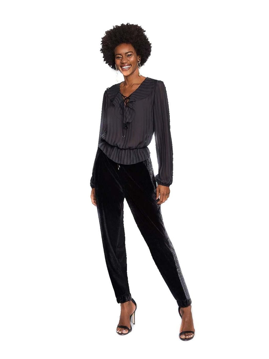 Pantalones Jogger Lez a Lez Tercipelo Negro - Bicos de Fío
