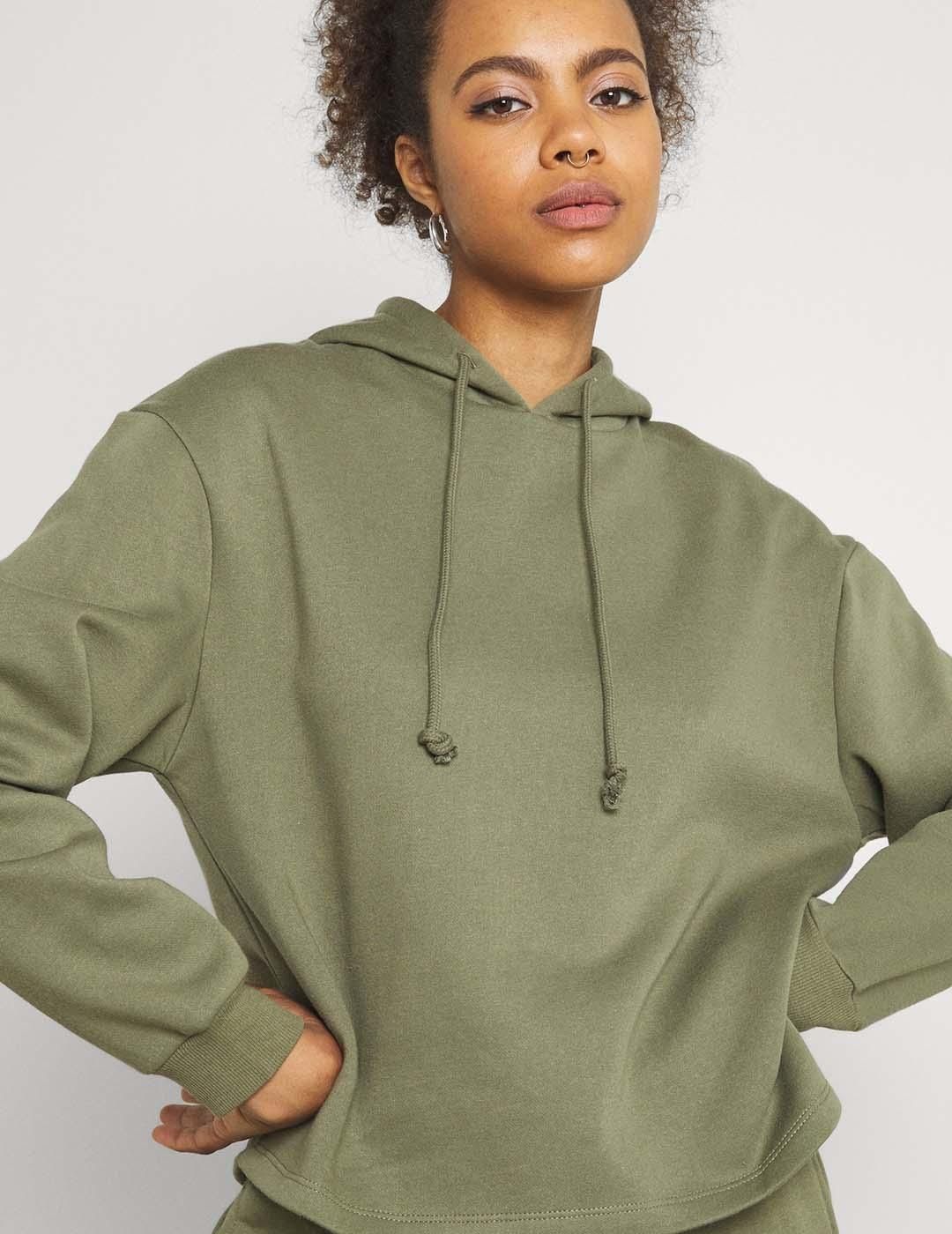 Sudadera capucha Pieces PCChilli Noos Verde Oscuro - Bicos de Fío