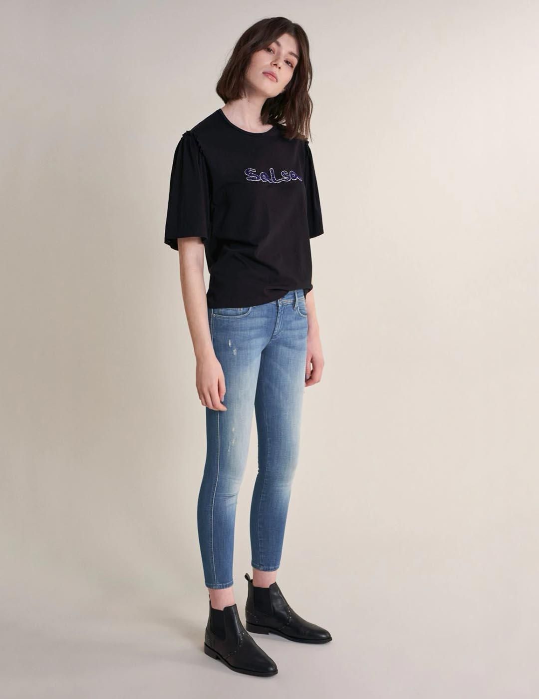 Vaqueros Salsa Jeans Colette Capri con detalles Azul - Bicos de Fío