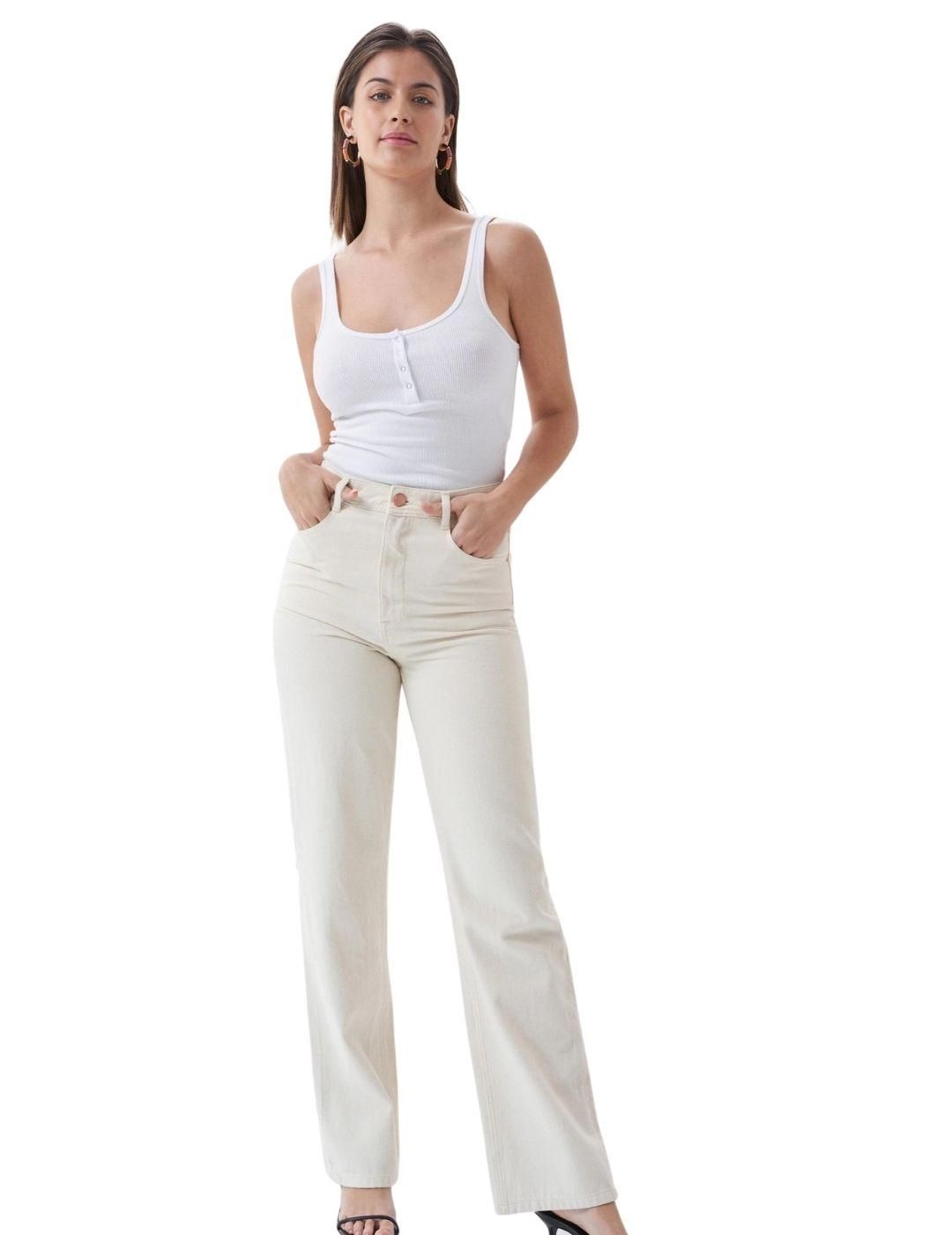 Vaqueros Salsa Jeans High Rise Straight Crudo - Bicos de Fío