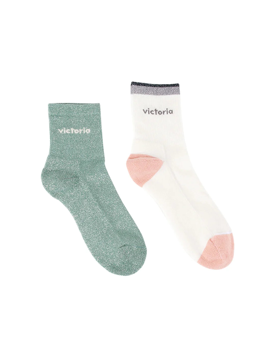 Calcetines Mujer Victoria Lurex Jade-Blanco | Bicos de Fío