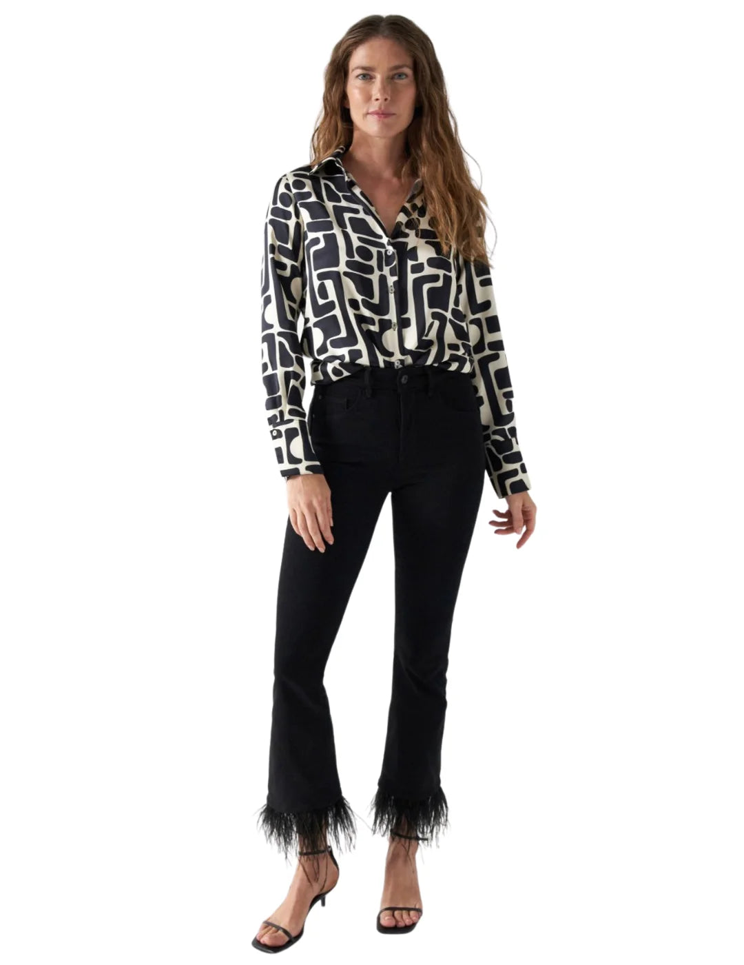 Camisa Satinada Mujer Salsa Estampada Negro | Bicos de Fío