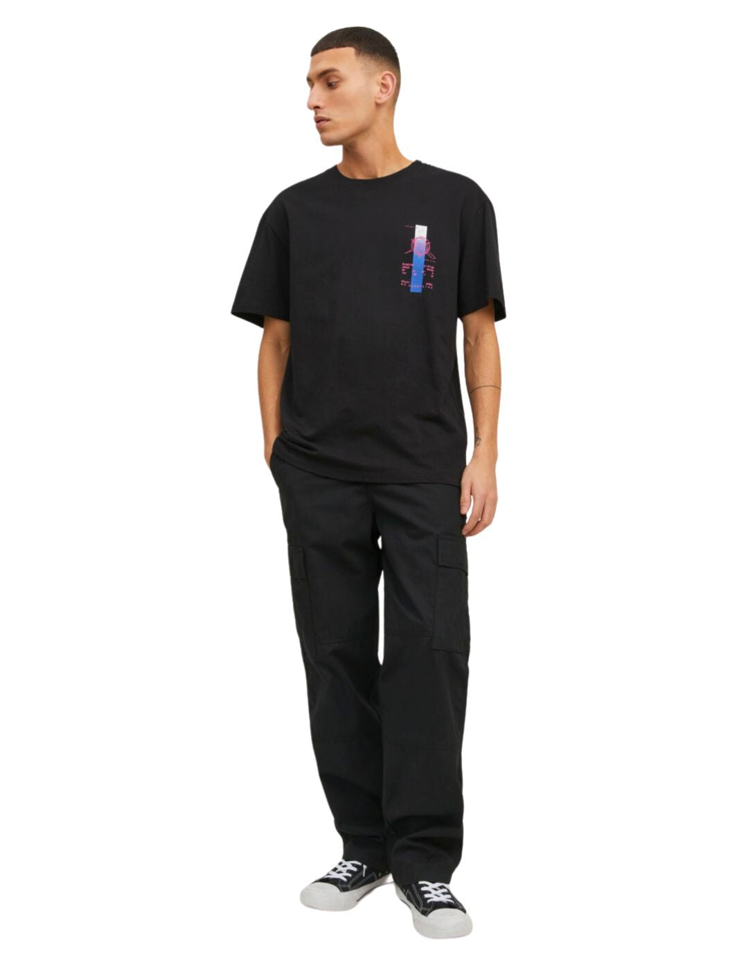 Camiseta negra estampada Jack and Jones Digitalized | Bicos de Fío