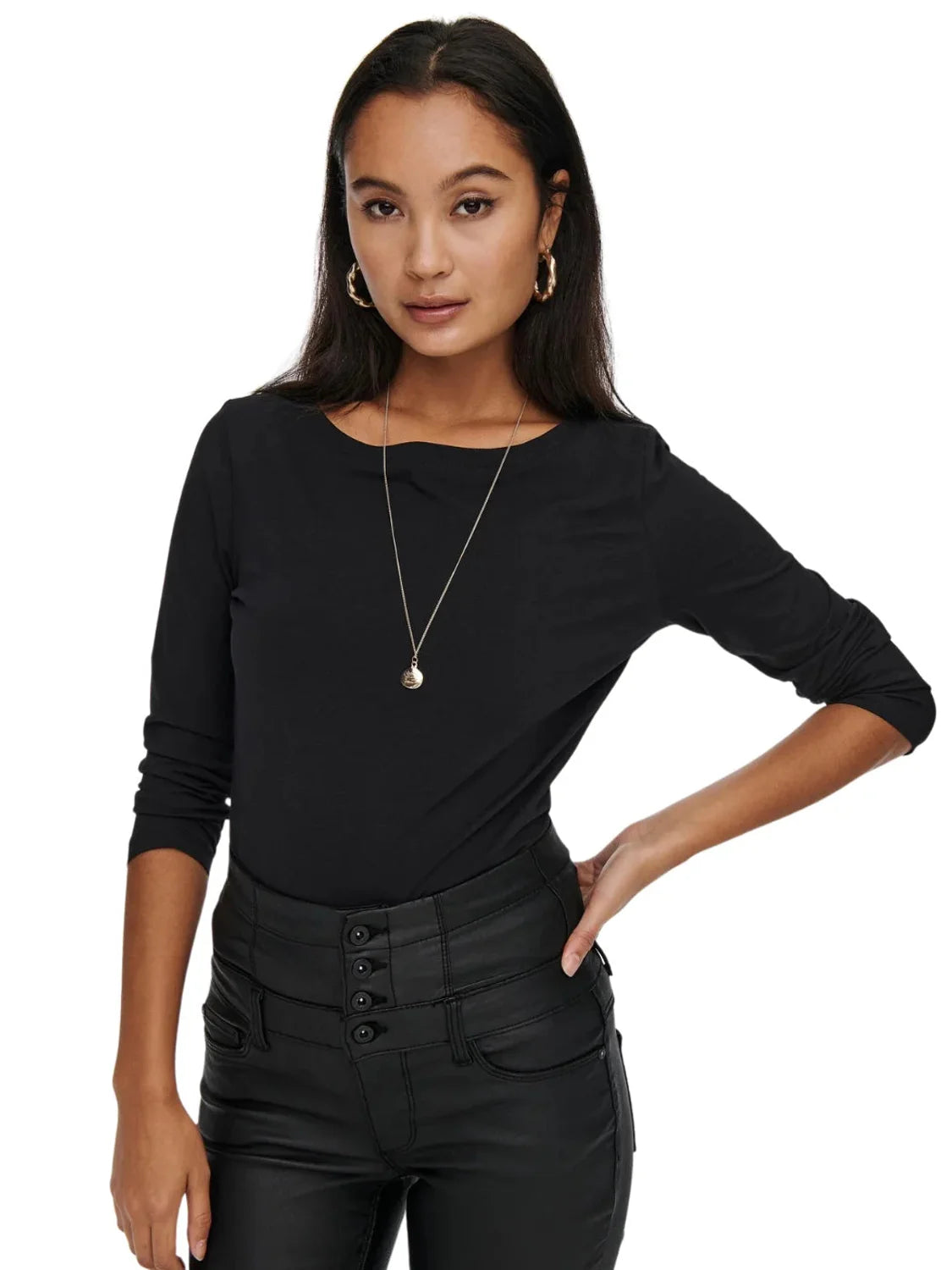 Top Cuello Barco Manga 3/4 Only Fifi Negro | Bicos de Fío