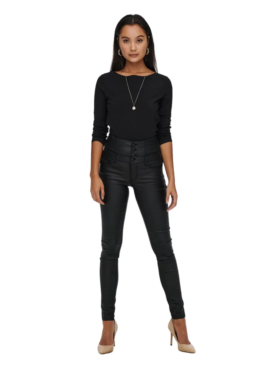 Top Cuello Barco Manga 3/4 Only Fifi Negro | Bicos de Fío