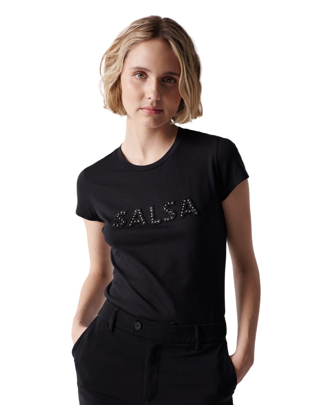 Camiseta negra Salsa branding | Bicos de Fío