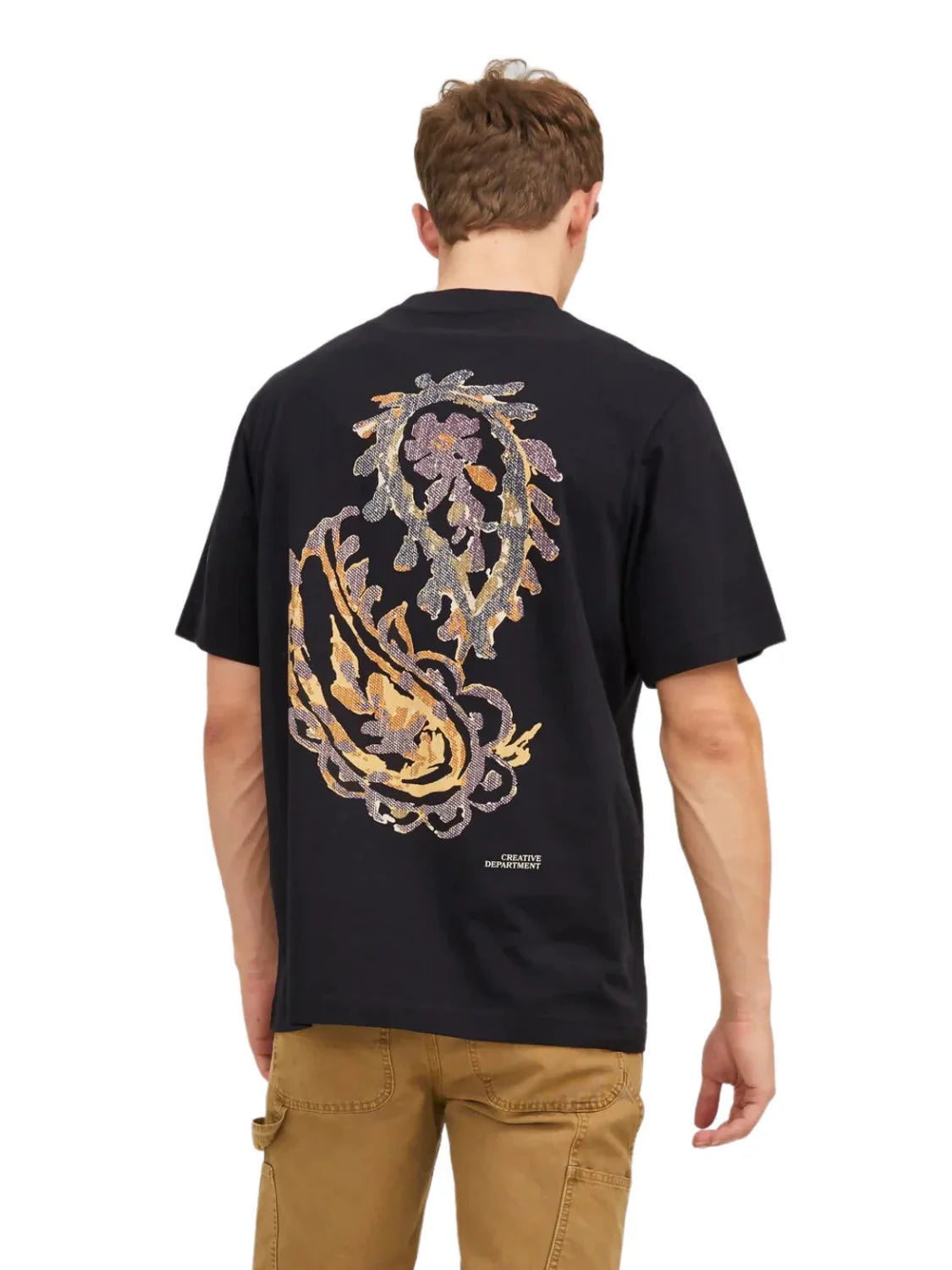 Camiseta Negra Manga Corta Print Jack and Jones | Bicos de Fío