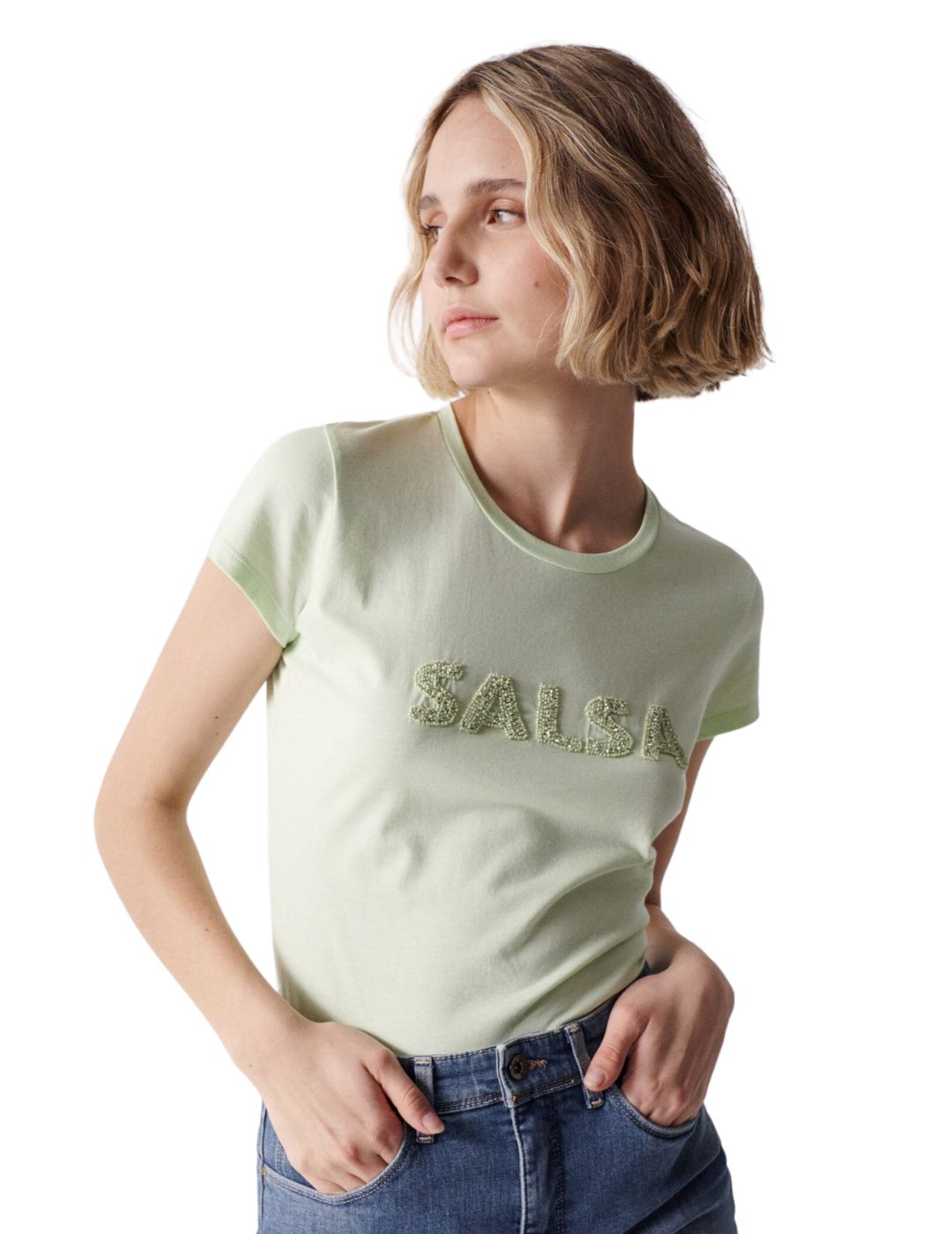 Camiseta verde Salsa branding | Bicos de Fío
