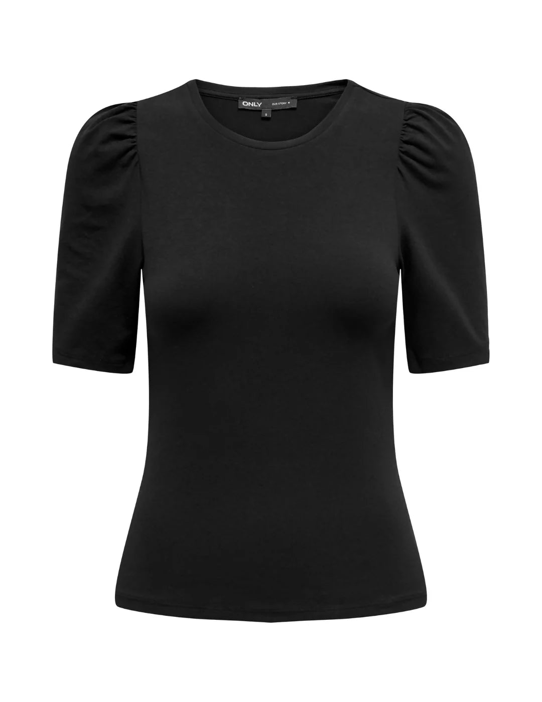 Camiseta Manga Abullonada Only Negro | Bicos de Fío