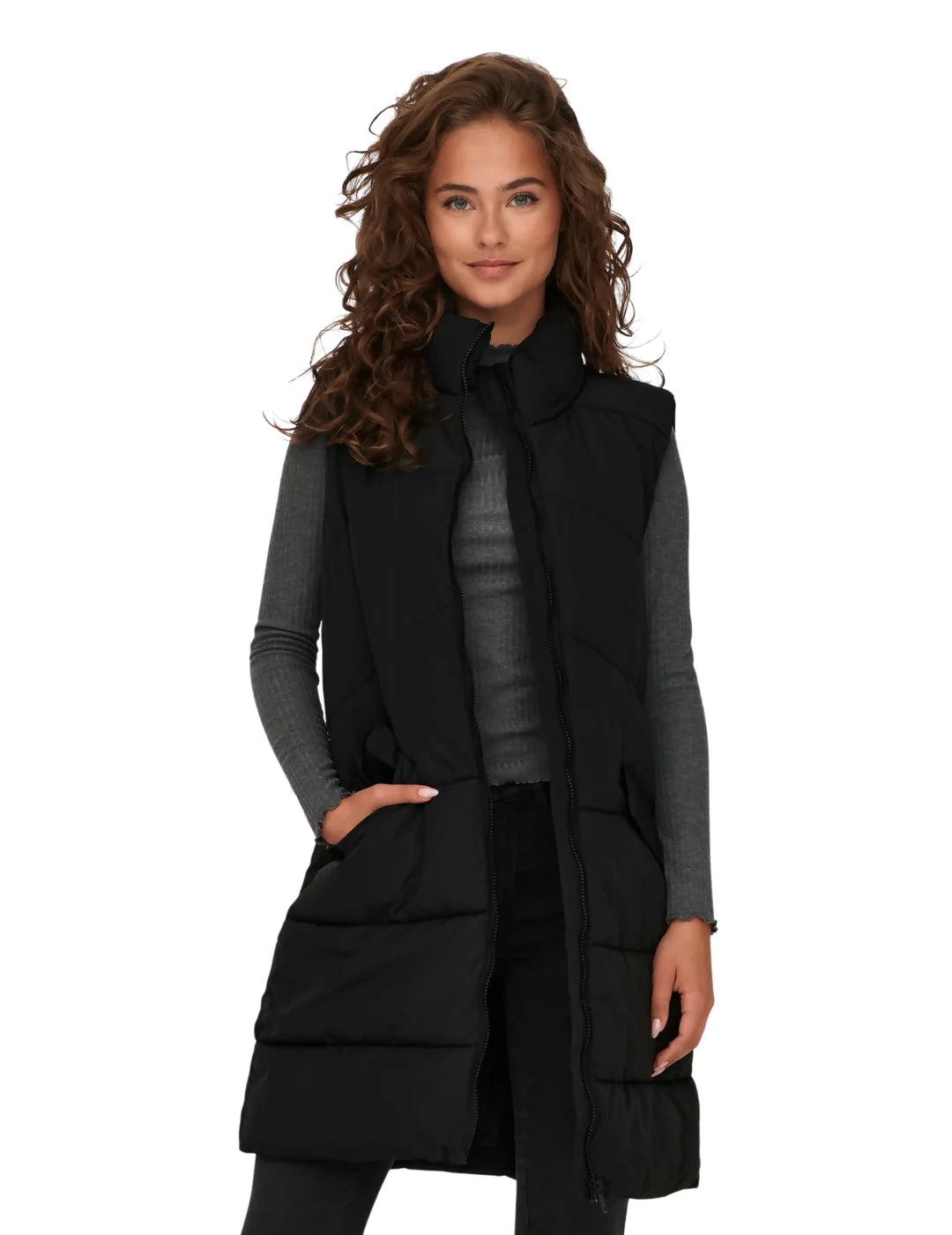 Chaleco Largo Only Onlmatilde Negro Bicos de Fio