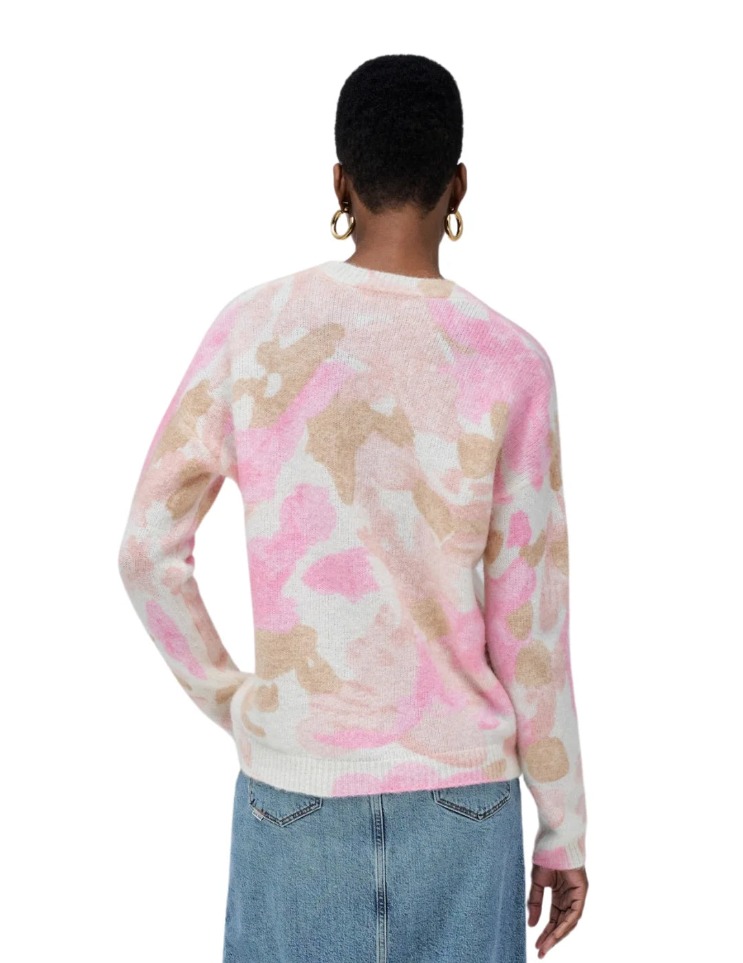 Jersey Lana Salsa Jeans Estampado Flores Rosa