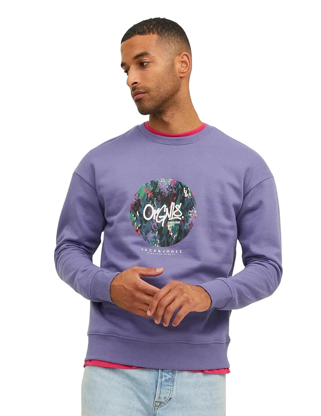 Sudadera Hombre Print Jack and Jones Violeta | Bicos de Fío