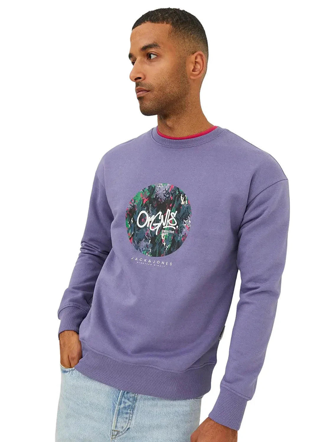 Sudadera Hombre Print Jack and Jones Violeta | Bicos de Fío