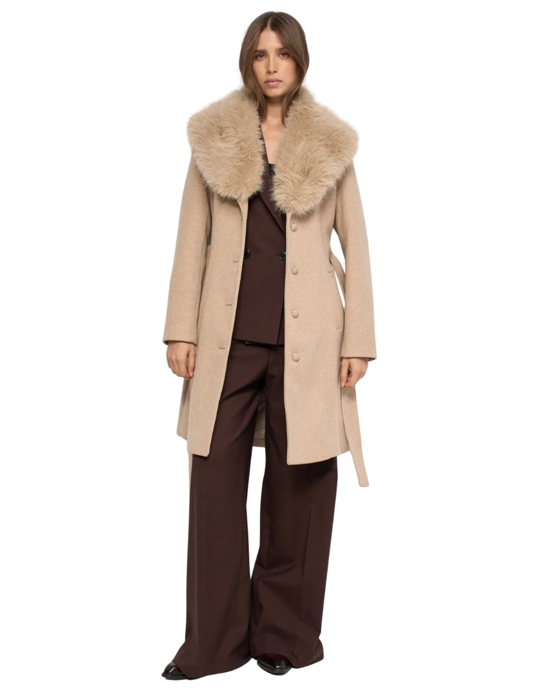 Abrigo Grace Lana Cuello Pelo Salsa Jeans Beige
