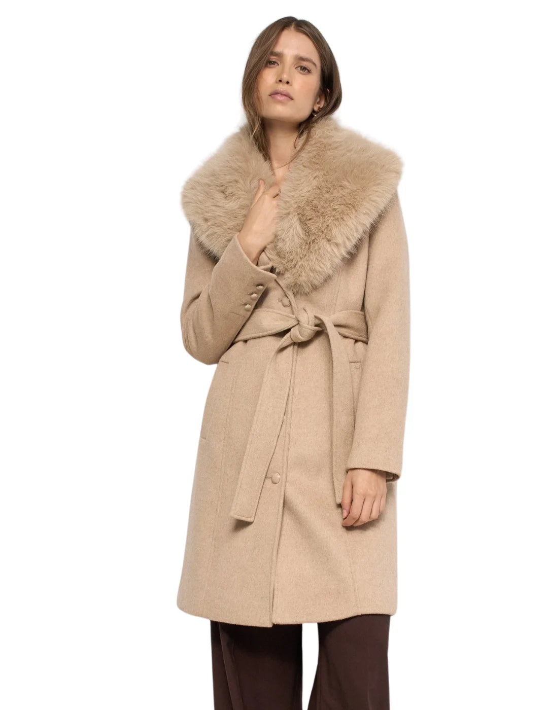 Abrigo Grace Lana Cuello Pelo Salsa Jeans Beige