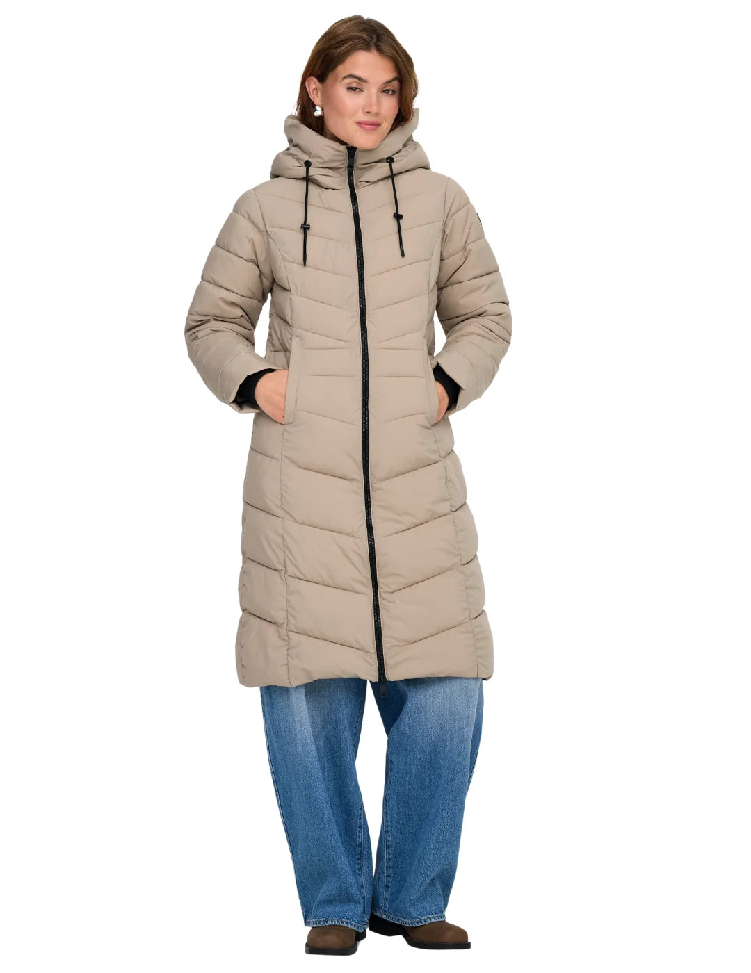 Abrigo Acolchado Largo ONLY Juliet Beige | Bicos de Fío