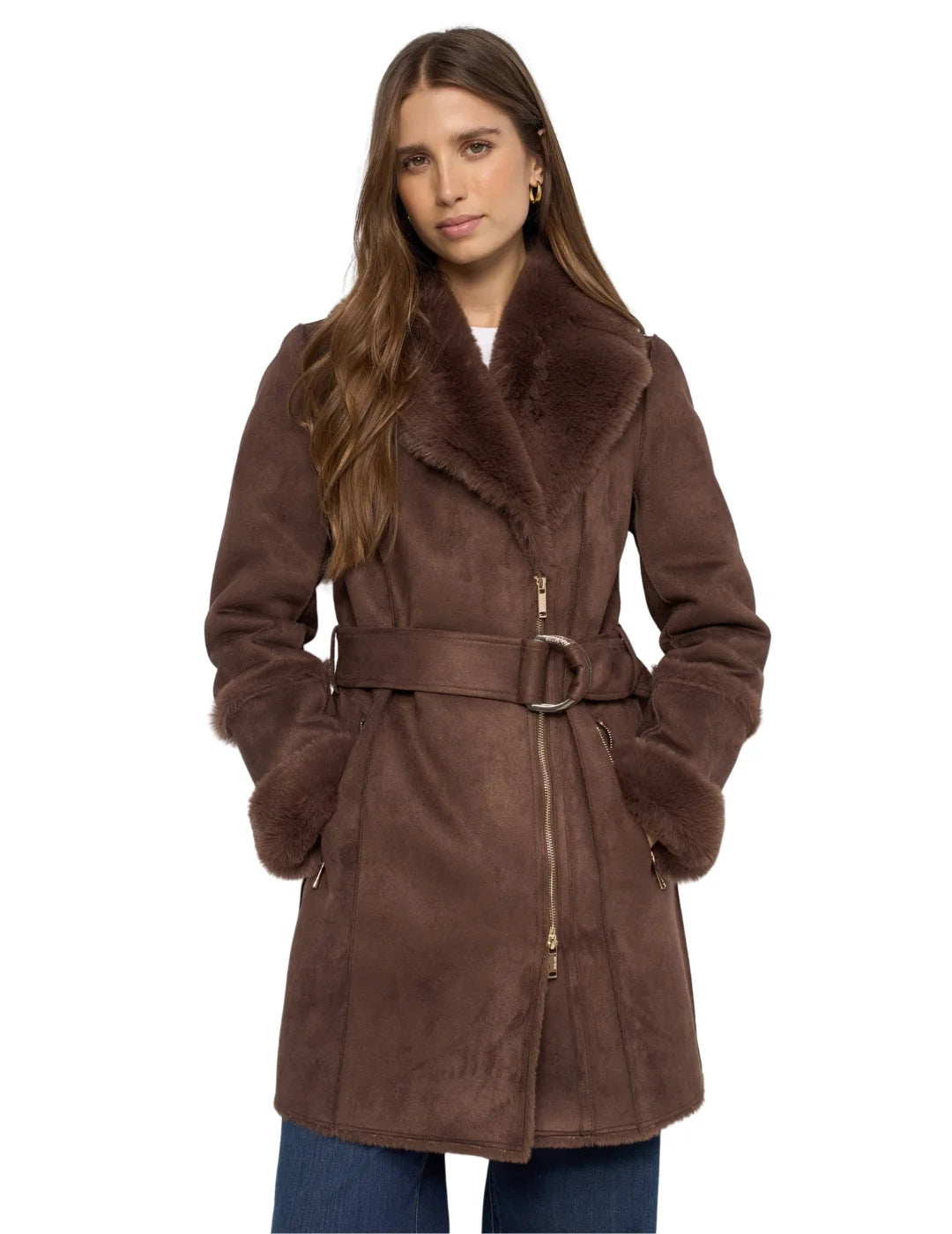 Abrigo Shearling Salsa Jeans Marrón Oscuro | Bicos de Fío