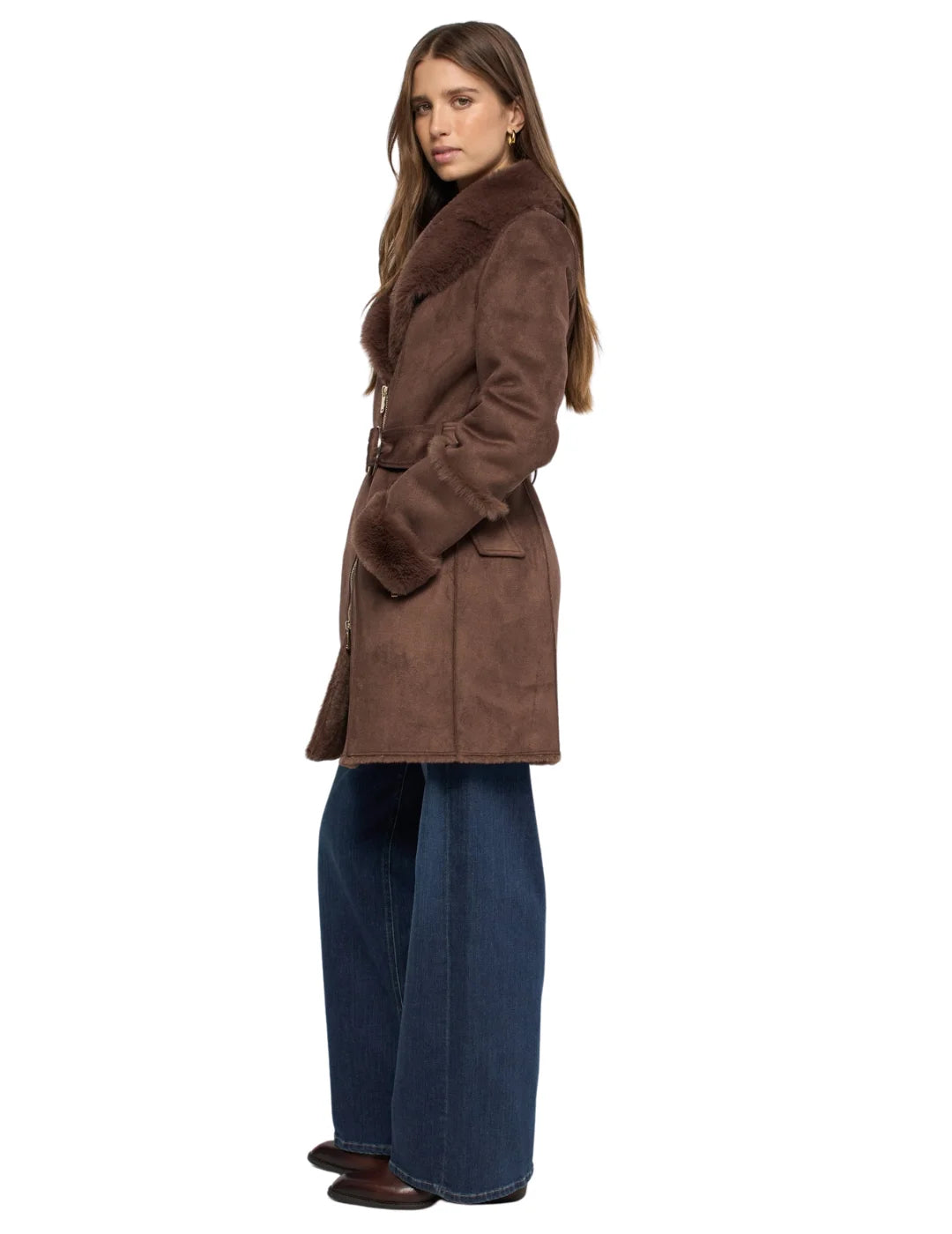 Abrigo Shearling Salsa Jeans Marrón Oscuro | Bicos de Fío