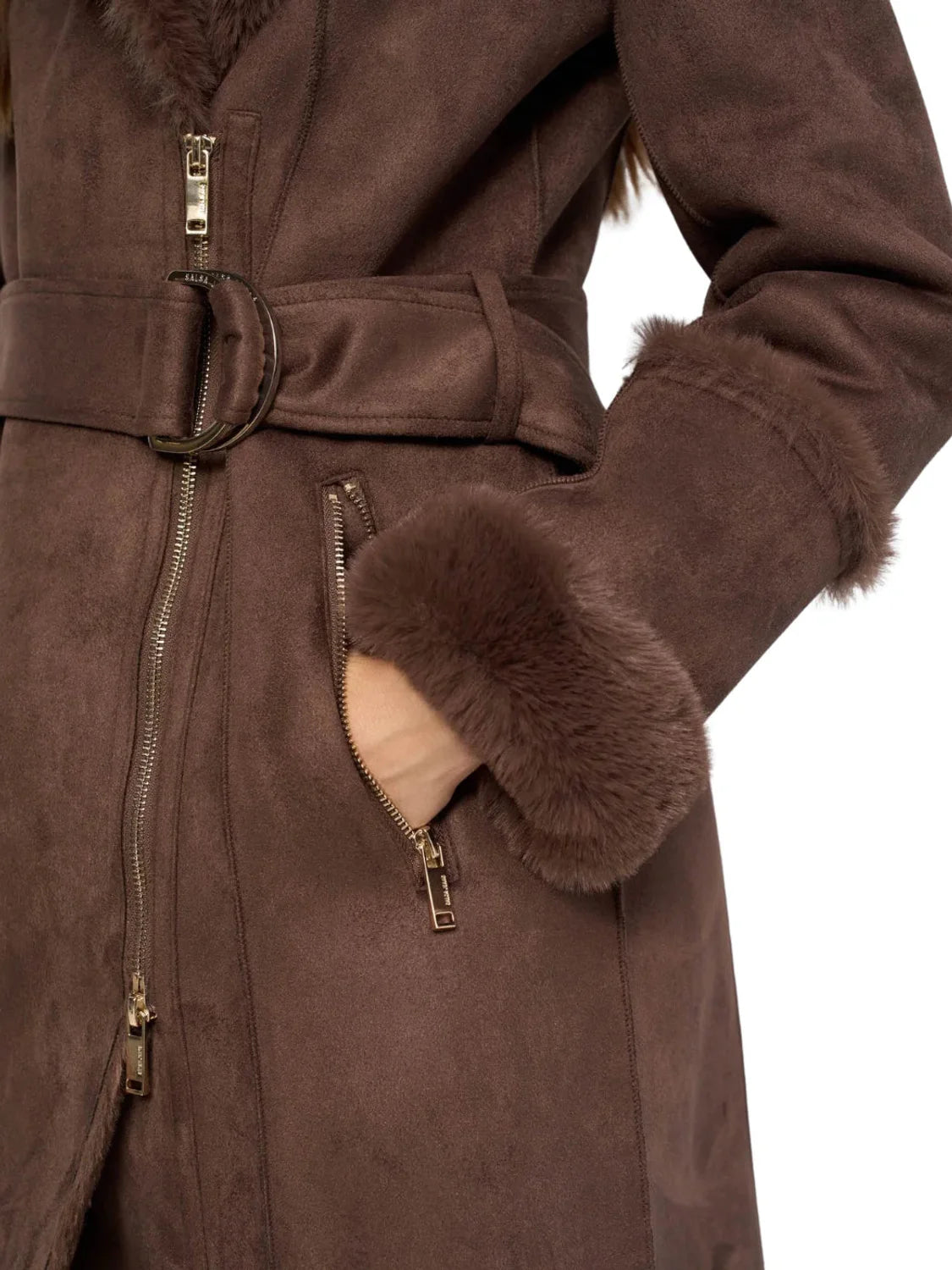 Abrigo Shearling Salsa Jeans Marrón Oscuro | Bicos de Fío