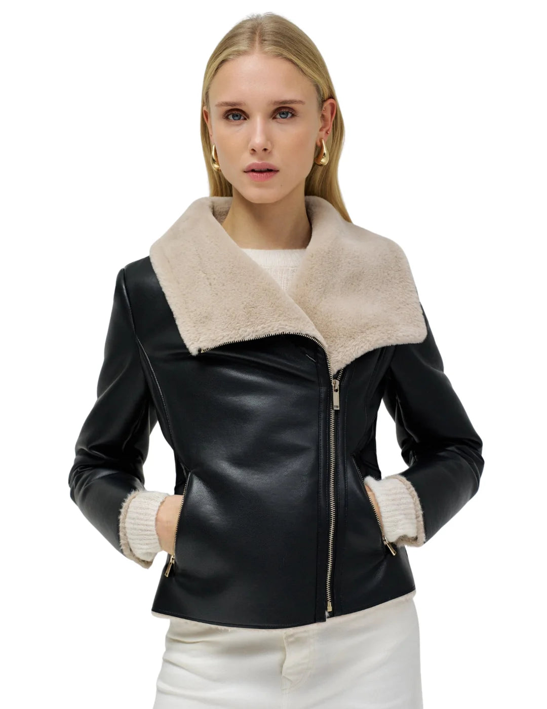Biker Shearling Salsa Jeans Negro | Bicos de Fío