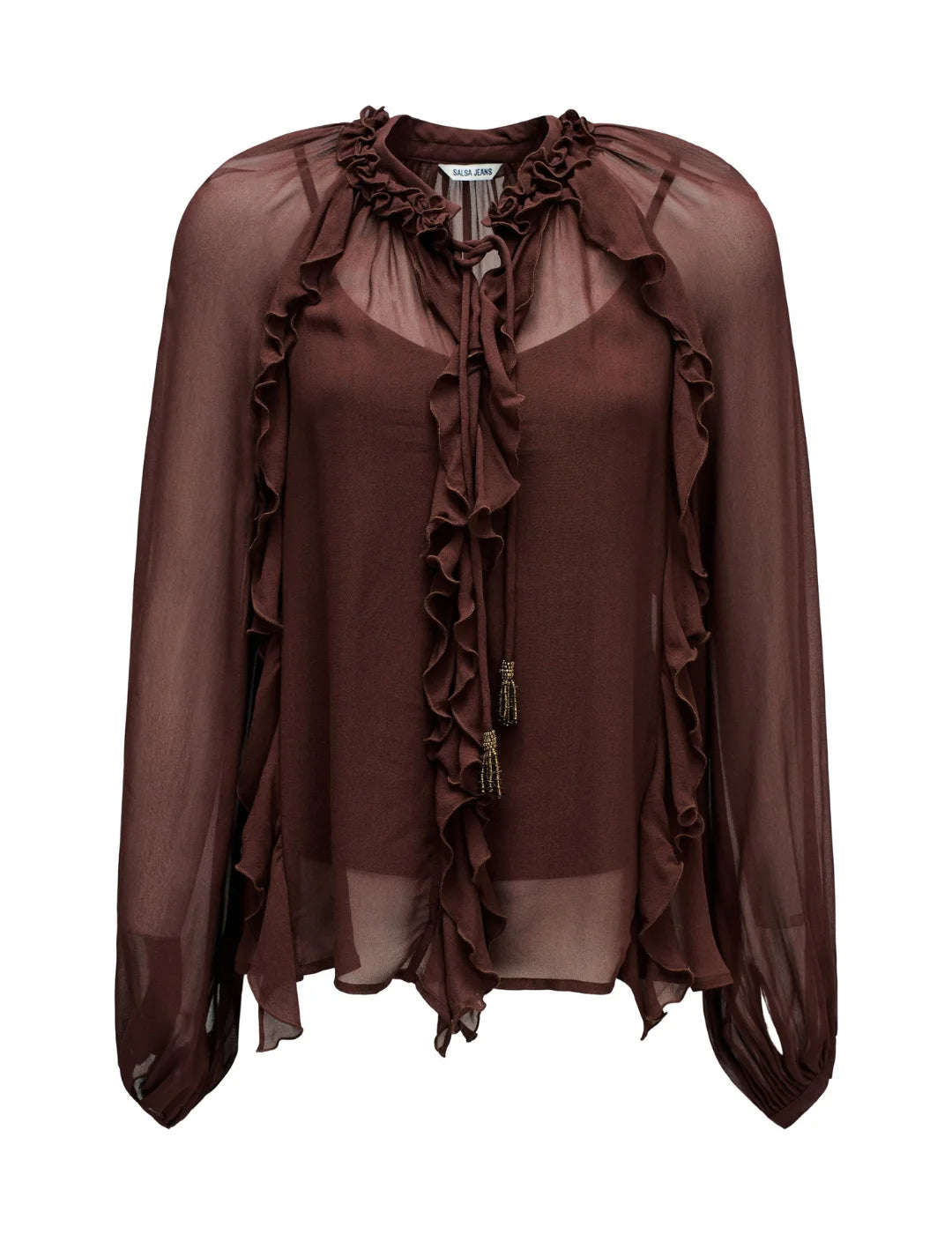 Blusa Con Volantes Salsa Jeans Marrón | Bicos de Fío