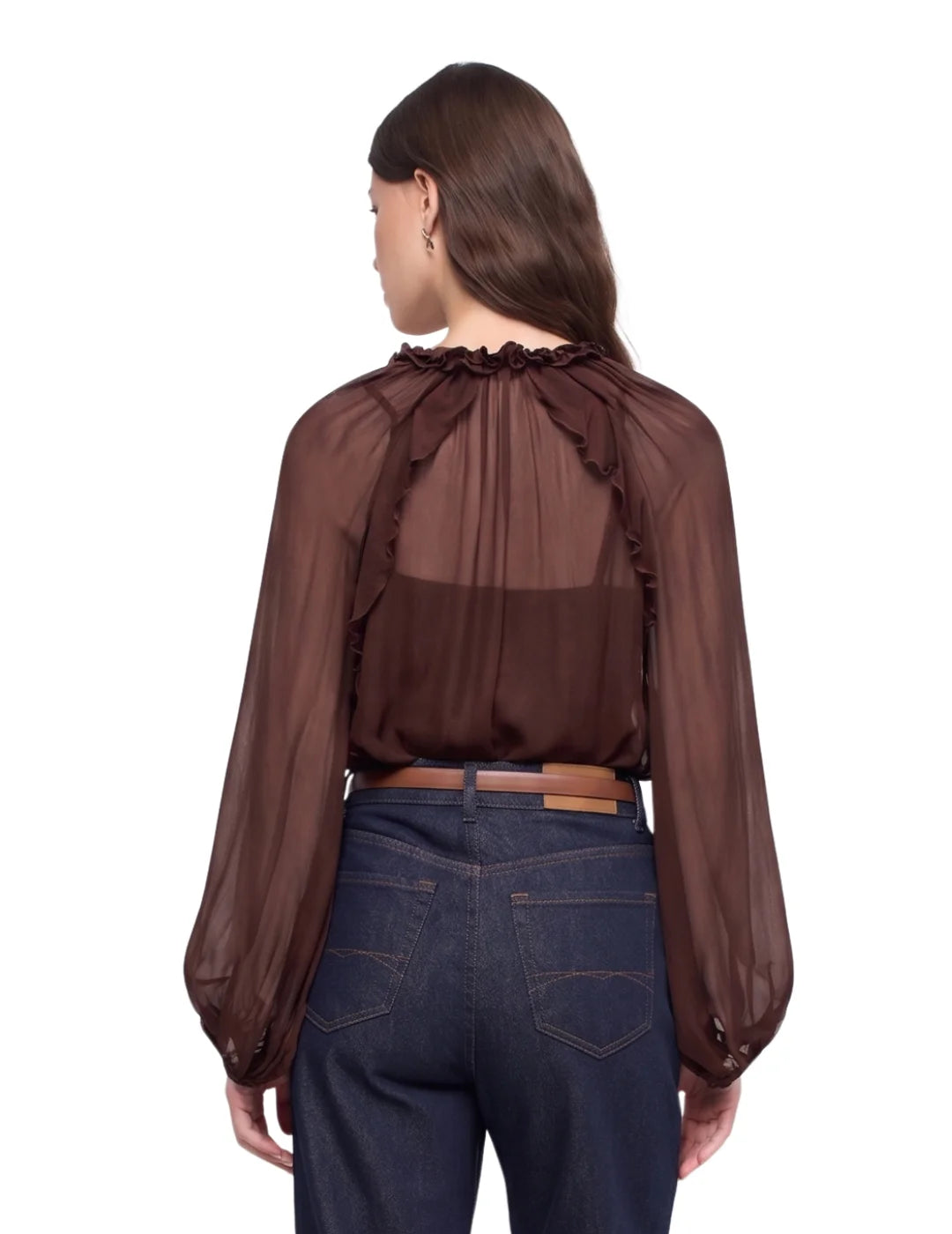 Blusa Con Volantes Salsa Jeans Marrón | Bicos de Fío