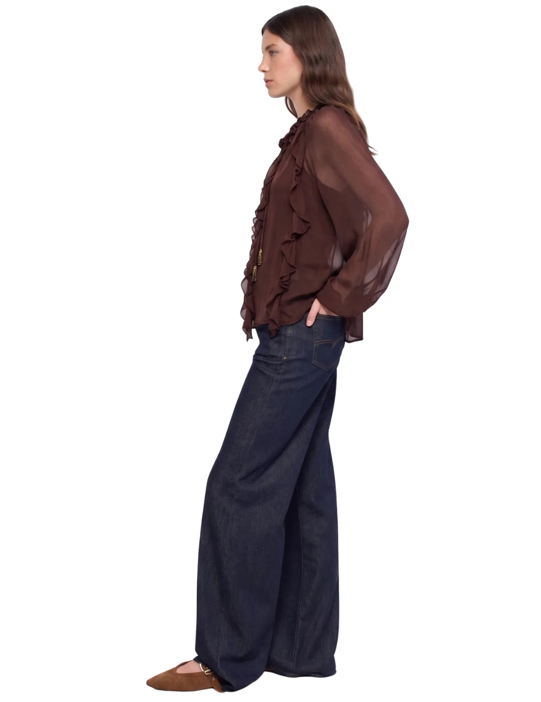 Blusa Con Volantes Salsa Jeans Marrón | Bicos de Fío