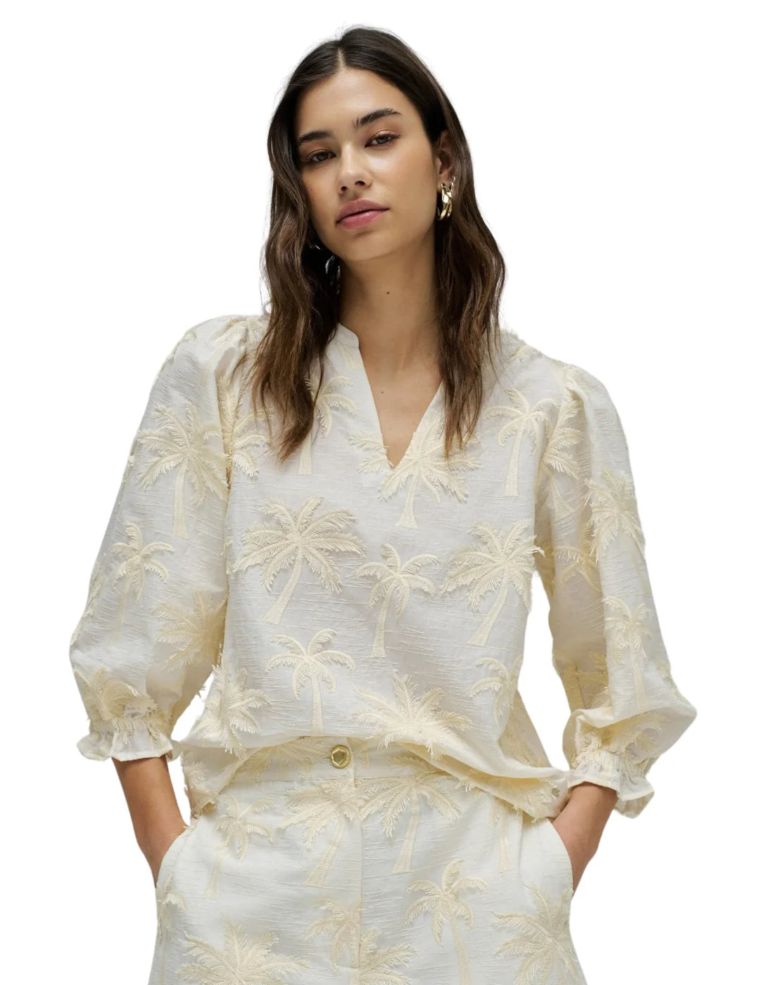 Blusa Palmeras 3D Salsa Jeans Beige | Bicos de Fío