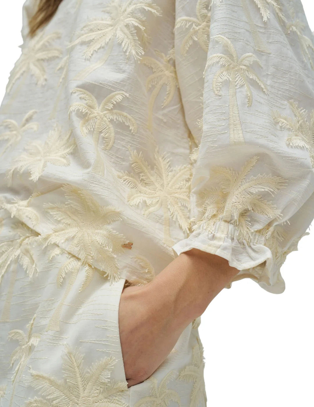 Blusa Palmeras 3D Salsa Jeans Beige | Bicos de Fío