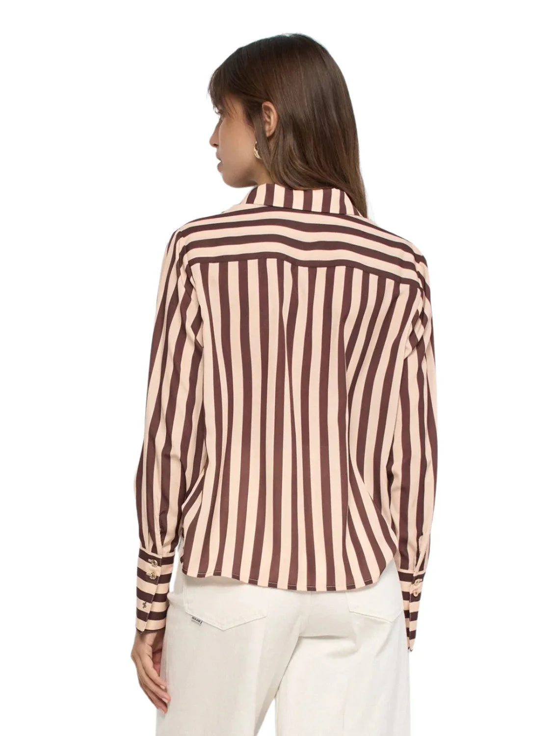 Blusa Satinada Rayas Salsa Jeans Marrón | Bicos de Fío