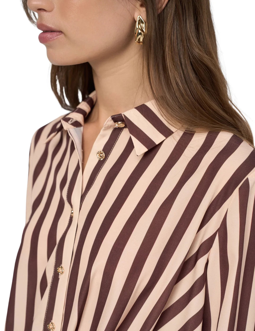 Blusa Satinada Rayas Salsa Jeans Marrón | Bicos de Fío