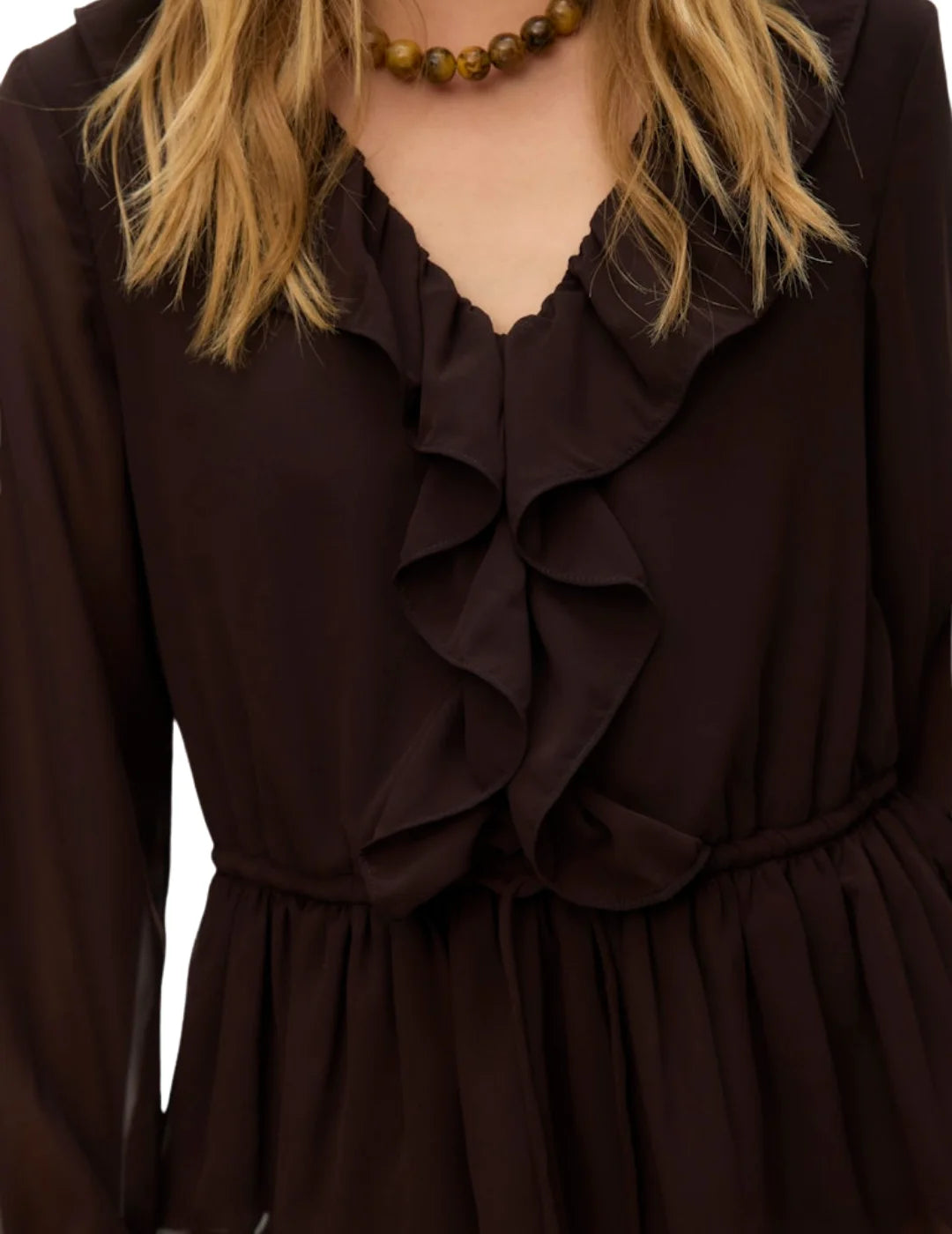 Blusa Volantes Vero Moda Dora Chocolate | Bicos de Fío