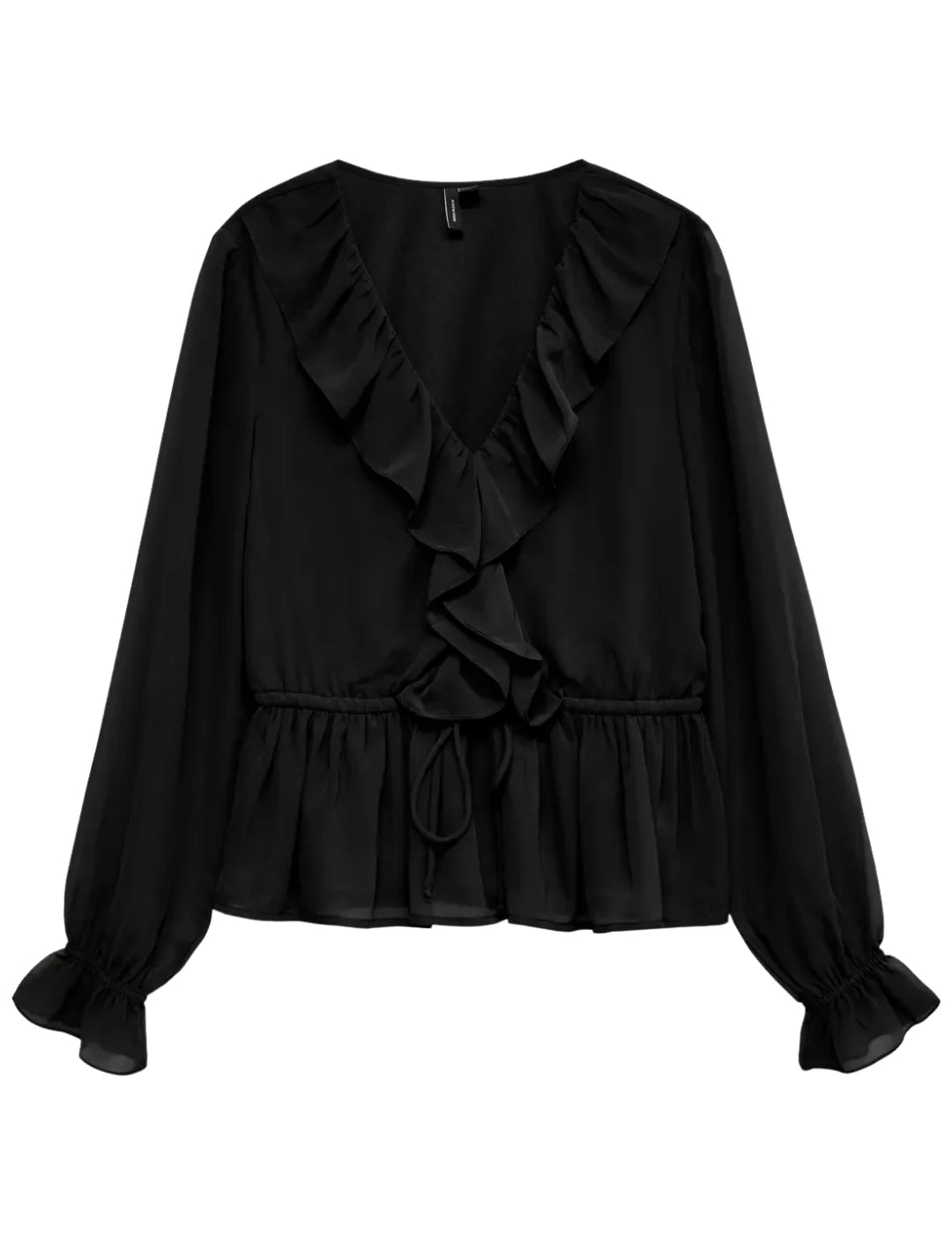 Blusa Volantes Vero Moda Dora Negro | Bicos de Fío