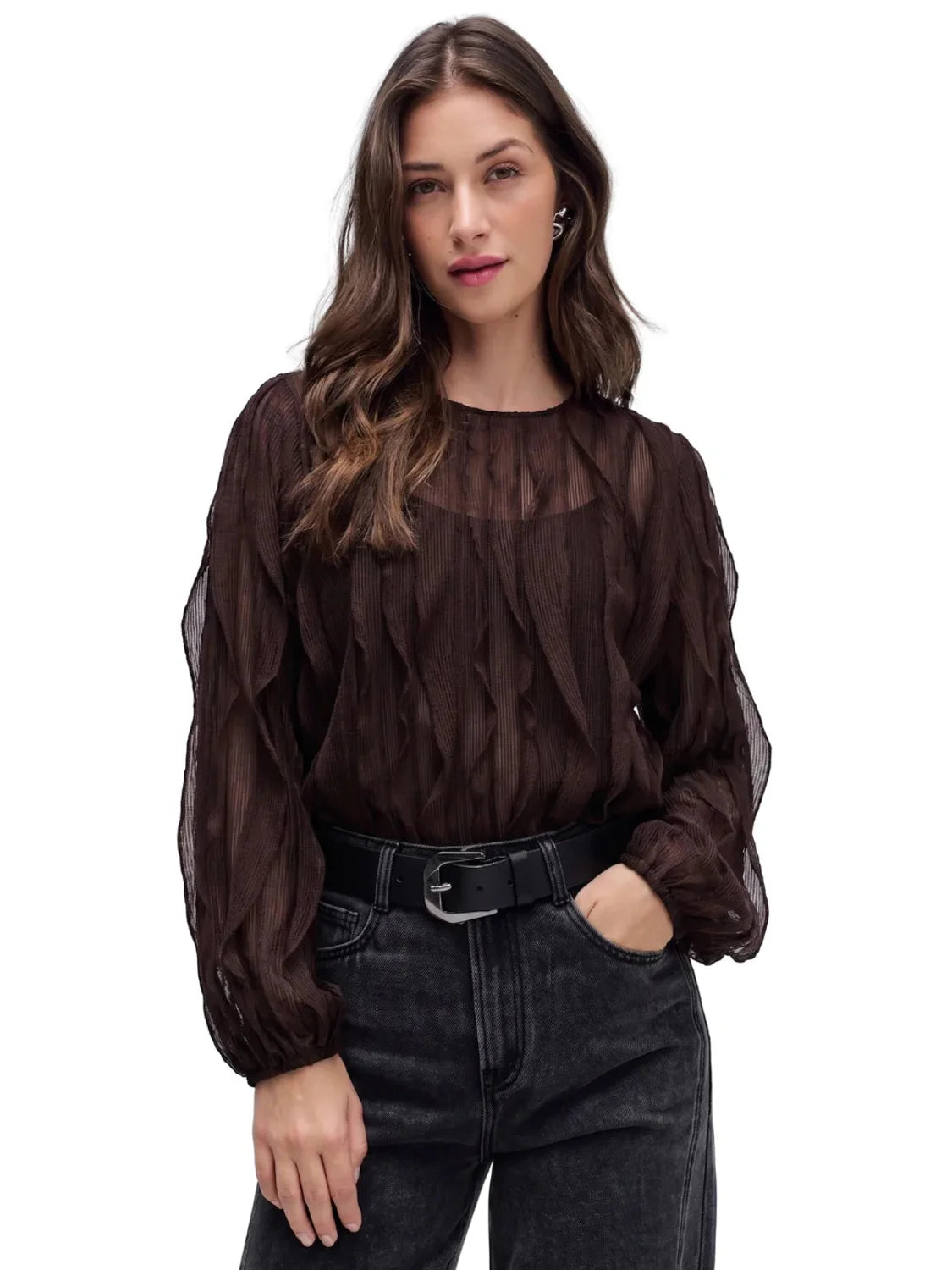 Blusa Volantes Salsa Jeans Chocolate | Bicos de Fío