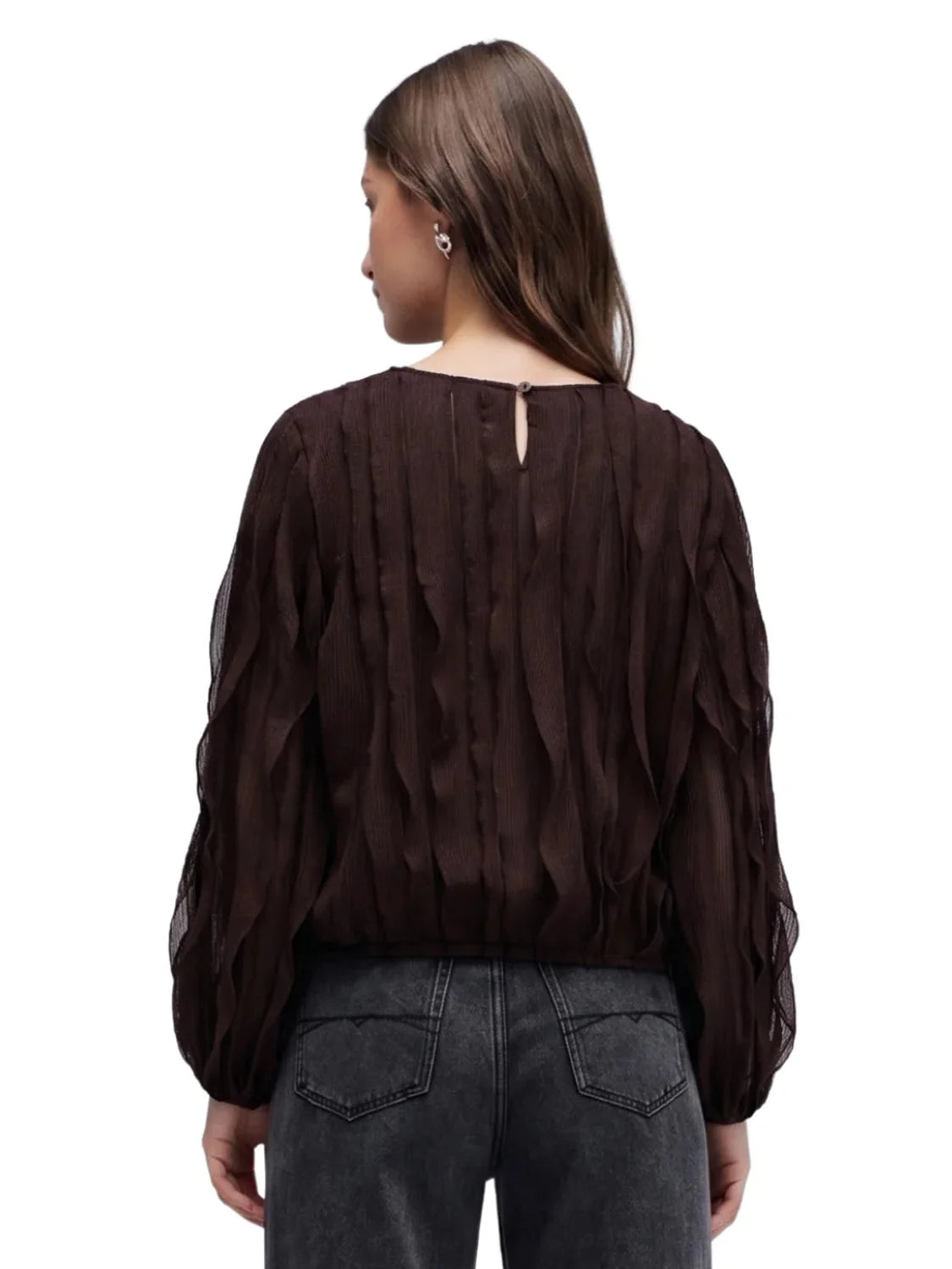 Blusa Volantes Salsa Jeans Chocolate | Bicos de Fío