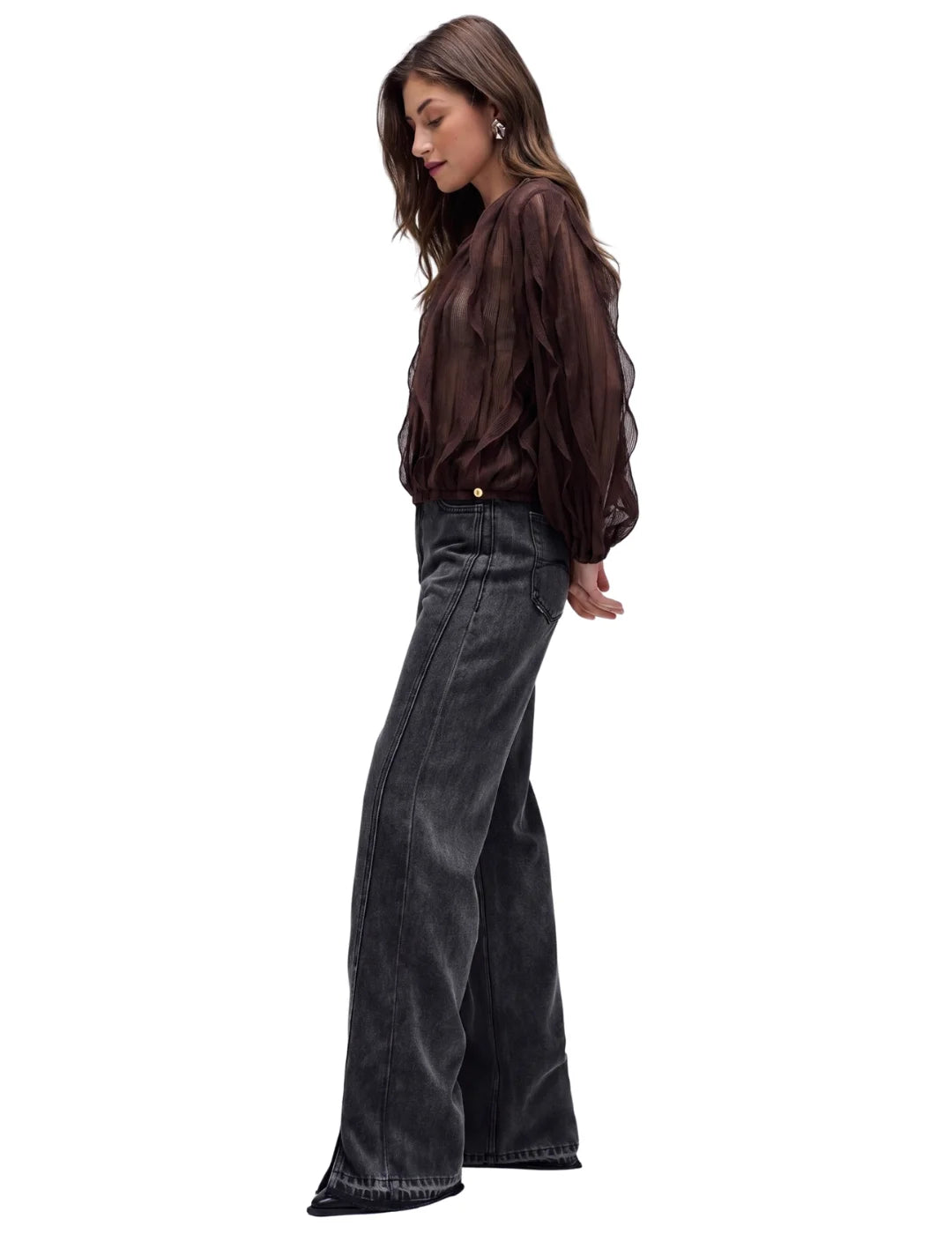 Blusa Volantes Salsa Jeans Chocolate | Bicos de Fío