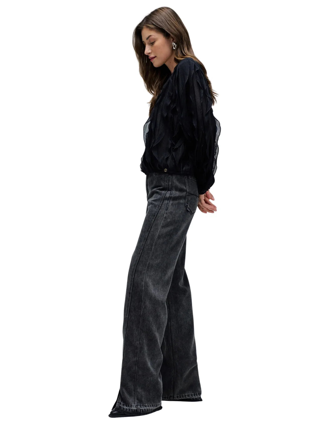 Blusa Volantes Salsa Jeans Negro | Bicos de Fío