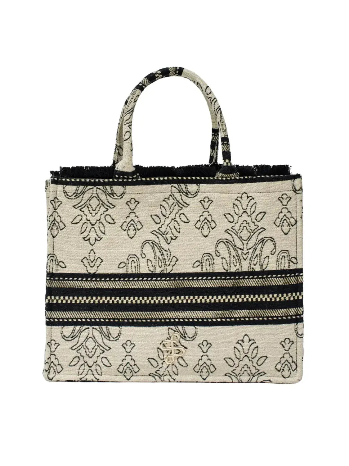 Bolso De Mano Salsa Jeans Bordados Jacquard Beige | Bicos de Fío