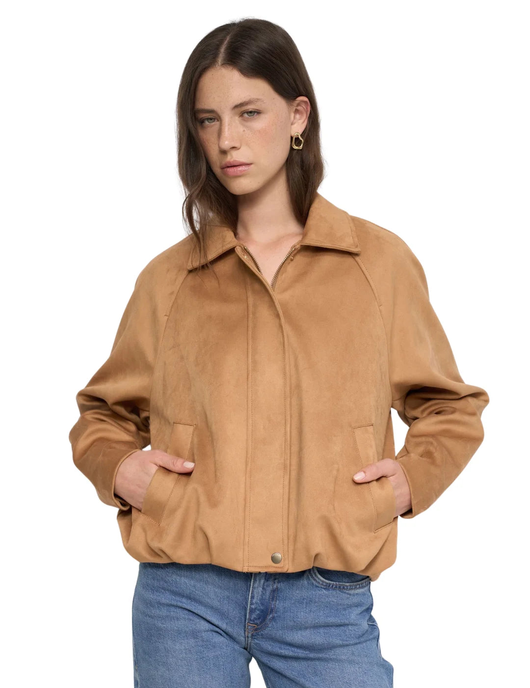 Bomber Efecto Ante Salsa Jeans Marrón | Bicos de Fío