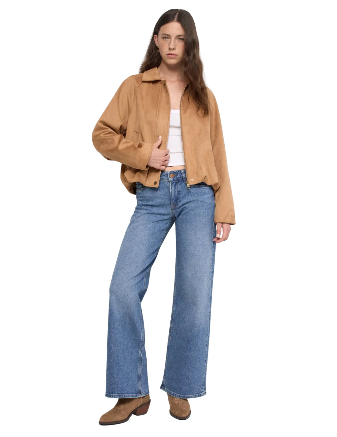 Bomber Efecto Ante Salsa Jeans Marrón | Bicos de Fío