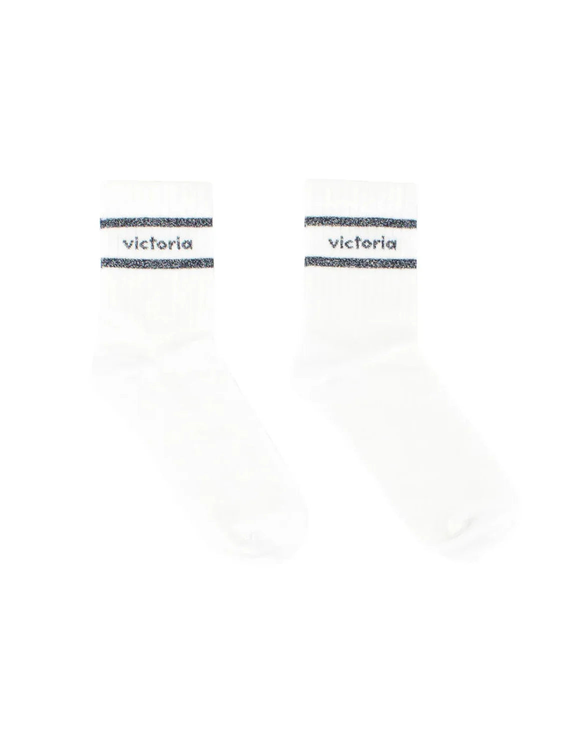 Calcetines Victoria Lurex Franjas Blanco-Marino | Bicos de Fío