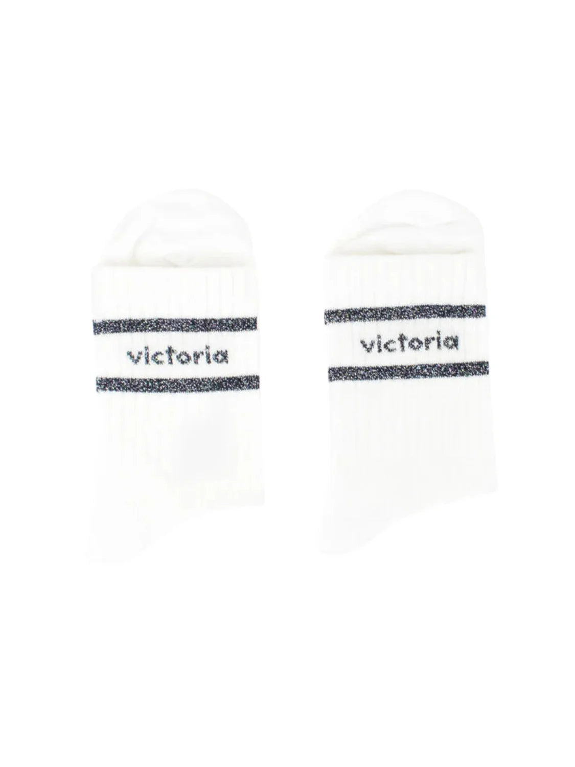 Calcetines Victoria Lurex Franjas Blanco-Marino | Bicos de Fío