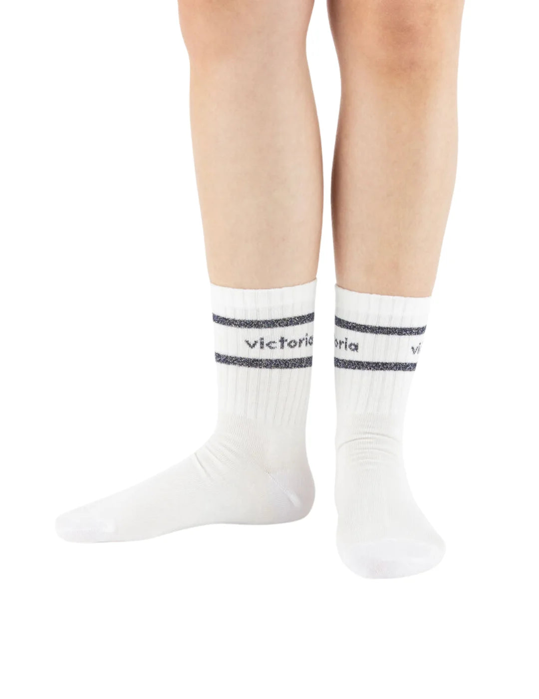 Calcetines Victoria Lurex Franjas Blanco-Marino | Bicos de Fío