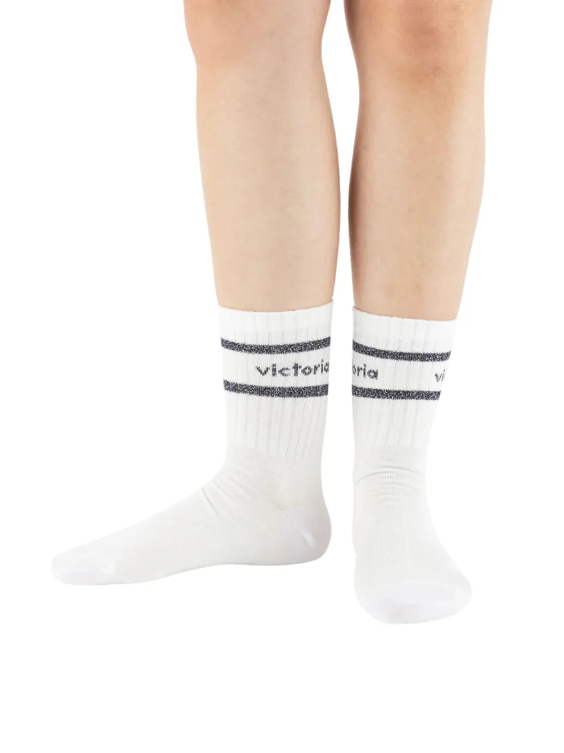 Calcetines Victoria Lurex Franjas Blanco-Marino | Bicos de Fío