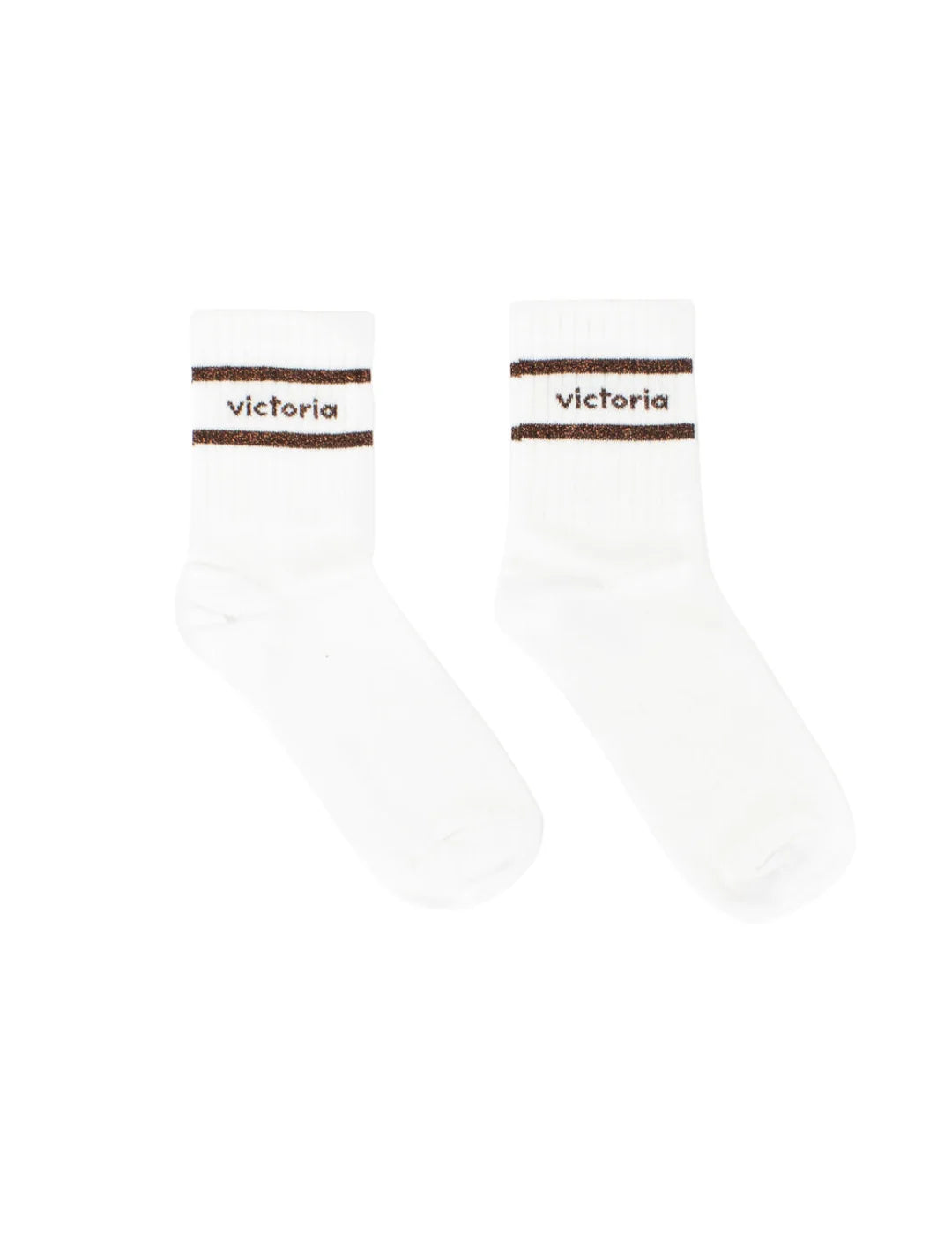 Calcetines Victoria Lurex Franjas Blanco-Chocolate | Bicos de Fío