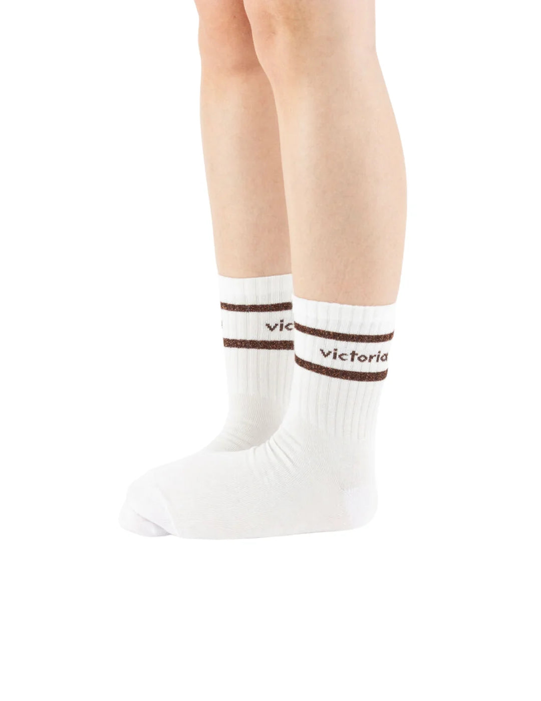Calcetines Victoria Lurex Franjas Blanco-Chocolate | Bicos de Fío