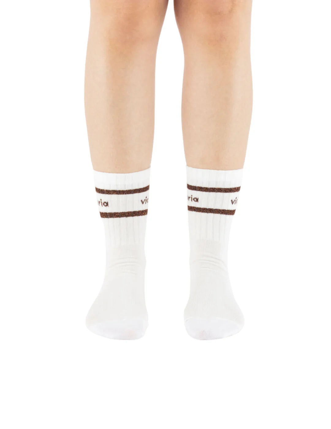 Calcetines Victoria Lurex Franjas Blanco-Chocolate | Bicos de Fío