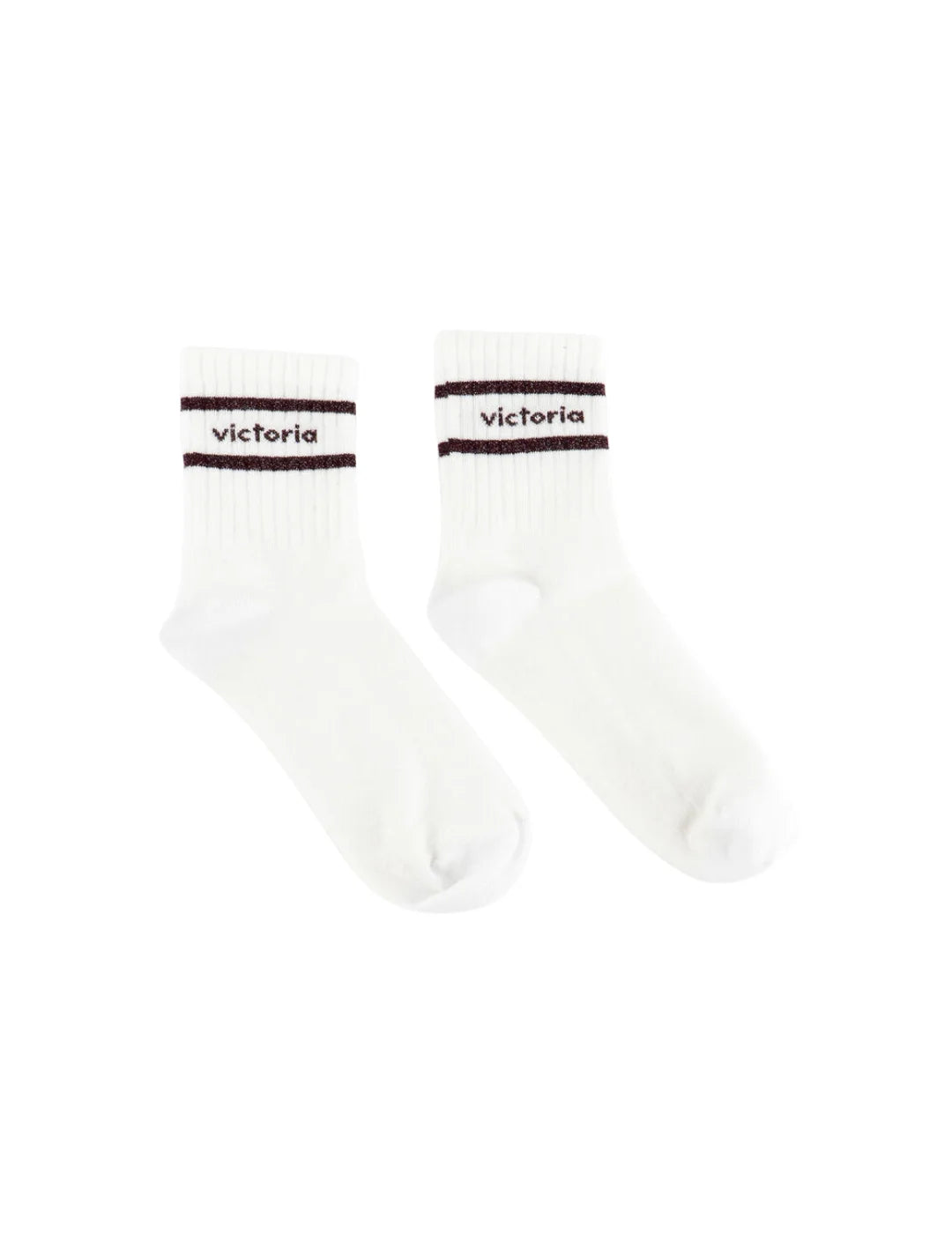 Calcetines Victoria Lurex Franjas Blanco-Burdeos | Bicos de Fío
