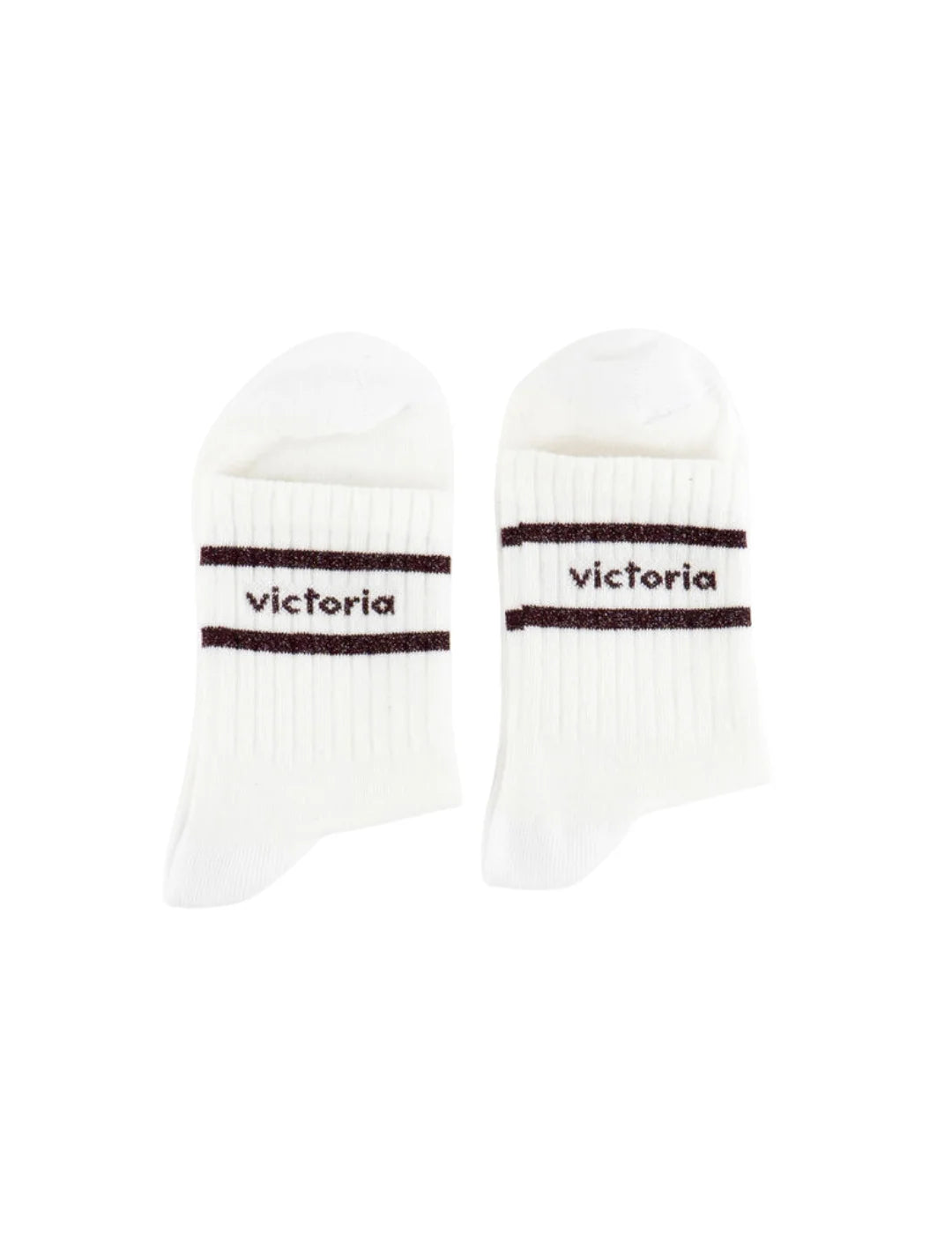 Calcetines Victoria Lurex Franjas Blanco-Burdeos | Bicos de Fío